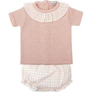 BABIDU Set voor meisjes met opengewerkte gebreide split en T-shirt met korte mouwen, roze, 3 maanden, uniseks baby, Roze, 3 Maanden