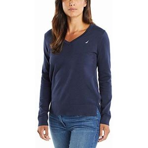 Nautica Dames moeiteloze J-Klasse lange mouwen 100% katoen V-hals trui, marineblauw, S