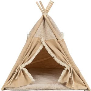 Trixie Antislip tipi voor honden en katten in trendy boho-design Tipi Boho, 55 × 65 × 55 cm, beige - met geïntegreerd, wasmachinebestendig omkeerbaar kussen - 38211