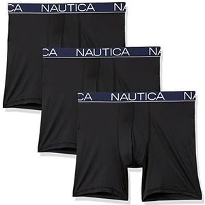 Nautica Men's Stretch Light Weight Mesh 3 Pack Boxer Brief, Black, Medium