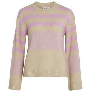 Vila Dames Vipolana L/S Crew Neck Knit Top Gebreide Top Gebreide Trui, Natuurlijke melange/strepen: pastellavendel, S