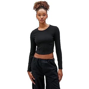 Koton Dames Lange Mouwen Crop Corset Crew Neck T-Shirt, zwart (999), S