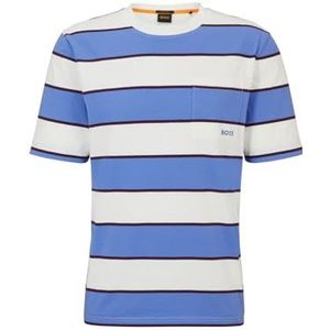 BOSS Heren Te Stripes T-shirt van katoen-jersey met blokstrepen, paars, L