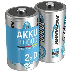 ANSMANN Accu D 10.000 mAh NiMH 1,2 V (2 stuks) - oplaadbare mono D-batterijen, hoge capaciteit en maxE geringe zelfontlading voor een hoog stroomverbruik en jarenlang gebruik