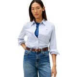 Tommy Hilfiger Dames ESS POPLIN regulier shirt WW0WW47169 L/S shirt, blauw, 32, Blauw (Hugh Stp/Blauw), 58