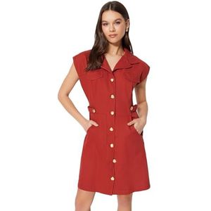 Trendyol FeMan Overhemdjurk Regular fit Geweven Jurk, Kaneel, 40, Kaneel, 38