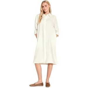 Street One - Dames Solid Linnen Shirt Lange Jurk - Off-White - Informeel