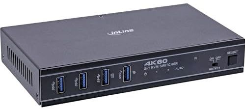 Inline KVM Switch, 2-voudige HDMI en USB-C schakelaar voor 2 pc's, 4K60Hz HDR, USB 3.2, oplaadfunctie, hotkey/IR/RS232 bediening, zonder driver, hoge compatibiliteit, 57885E