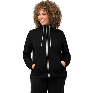 Ulla Popken Sweatshirt met hoge kraag, kangoeroezakken, jersey, zwart, 58-60 dames, Zwart, 52-54