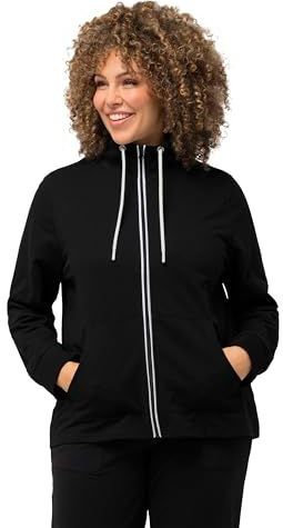 Ulla Popken - Sweatvest - Zwart - Normale Pasvorm - Lange Mouw