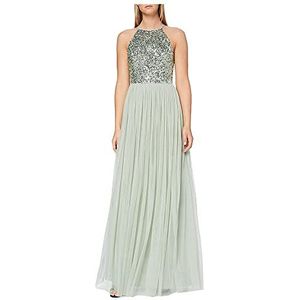 Maya Deluxe Vrouwen dames bruidsmeisje maxi jurk halter hals pailletten verfraaid prom afstuderen bruiloft, Groen, 36