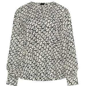 YUKA Dames blouse met lange mouwen 31229063-YU01, wolwit zwart, S, wolwit zwart, S