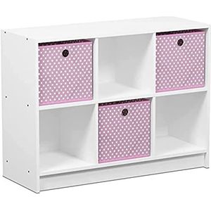 Furinno Basic boekenkast met 6 vakken en 3 laden, hout, wit/roze, 30,23 x 30,23 x 59,94 cm