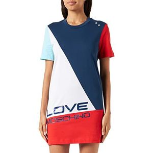 Love Moschino Vrouwen Short-Sleeved ape Comfort Fit Dress, Wit BLU Turquoise RED, 38, White Blu Turquoise Red, 38