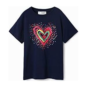 Desigual Girl's TS_Heart 5000 Navy T-shirt, blauw, 6 jaar, blauw, 6 Jaar