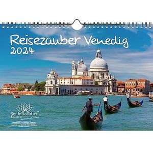 Reismagie Venetië, DIN A4, kalender voor 2024, vakantie, strand, zee, Italië, mediterrane, Rialto gondel - Seelenzauber