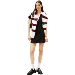 Tommy Jeans Dames Tjw Contrast Vpolo Fit & Flare EXT Dw0dw17937 Polojurk, zwart (zwart), 4XL maten, zwart (zwart), 4XL Grote maten