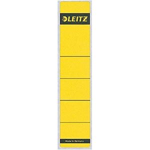 Leitz Rug label zelfklevend voor standaard en harde kartonnen mappen, 10 stuks, 50 mm rugbreedte, kort en smal formaat, 39 x 192 mm, papier, geel, 16430015