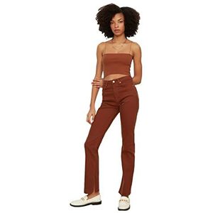 Trendyol Brown Rip High Waist Slim Flare Jeans voor dames, Bruin, 34 NL