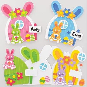Baker Ross Easter Bunny Fairy Door Craft Set - 4 pakjes, schuimrubberen paasknutsels voor kinderen (FC662)