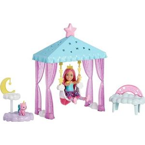 Chelsea Pop met Verzorgingsspeelset | Barbie fantasieset met kitten | Speelgoed en cadeaus voor kinderen | Accessoires met thema's eenhoorn, wolken en sterren, HLC27