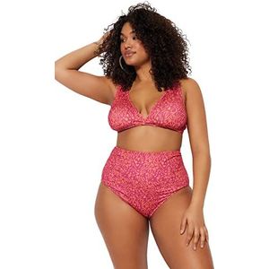 Trendyol Vrouwen Plus Size Hoge Taille Normale Trotter Plus Size Bikini Broekje, Oranjefuchsia,46, Oranje-fuchsia, 105