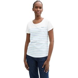 TOM TAILOR Denim T-shirt voor dames, 38184 - White Mid Blue Stripe, XL