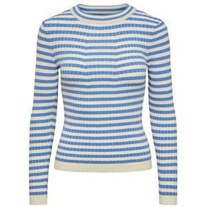 PIECES Dames PCCRISTA LS O-hals Knit NOOS BC pullover, Granada Sky/Stripes: with Birch Stripes M, M