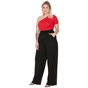 Trendyol Vrouwen Plus Size Normale Taille Brede Pijpen Plus Size Broek, Zwart, 68 grote maten