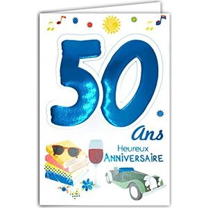 Age Mv 69-2034 verjaardagskaart, 50 jaar, heren, motief auto, collectie wijn, leesbril