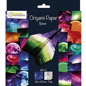 Avenue Mandarine OR519C Origami Paper, Space – een verpakking met 60 vellen origami 20 x 20 cm 70 g (30 motieven x 2 vellen) – een vel met oogstickers inbegrepen – vanaf 5 jaar