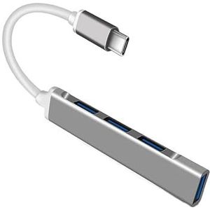 DINlip Multi splitter adapter met 1 type C hub en 4 USB-poorten, beschermde multi-plug-adapter voor huishoudelijke apparaten, iPhone, smartphone, tablets (grijs)
