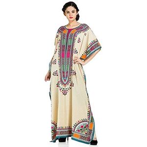 Plus-size kaftan, jurk, tuniek, lange maxi-kimono, nachthemd, strand, feest, casual jurk, Beige, Eén Maat