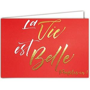 Afie 69 – 5106 kaart""La Vie est belle elle, gouden woord op koraalgrond, met envelop; formaat gesloten kaart 17 x 11,5 cm.