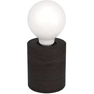 EGLO Tafellamp Turialdo 1, decoratief nachtlampje, nachtlamp met cylinder van hout in zwart mat, FSC100HB, tafel lamp voor woonkamer en slaapkamer, E27 fitting