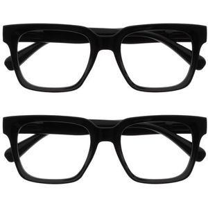 OPULIZE ERA Blauwlichtfilterbril Dames/Heren - Transparante Lenzen - Ontspiegeld - 2 Stuks - UV400 - groot rechthoekig montuur - computerbril gaming - Zwart - +0.00