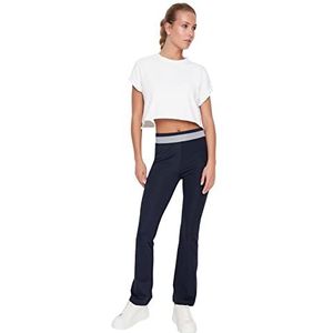 Trendyol Dames sportkleding normale taille wijde pijpen rechte joggingbroek, marineblauw, L