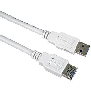 PremiumCord USB 3.0 verlengkabel 5 m, datakabel SuperSpeed tot 5 Gbit/s, oplaadkabel, USB 3.0 type A bus naar stekker, 9-pins, 3 x afgeschermd, kleur wit, lengte 1 m