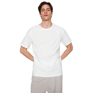 Trendyol Heren Heren Relaxed Fit Basic Crew Neck Knit T-shirt, Ecru, L