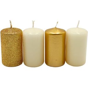 Stomkaars, adventskaarsen, adventskranskaarsen, in goud en ivoor, verschillende tinten, grootte H/diameter ca. 7 x 4 cm, 250 g, brandtijd 4 x 10 uur