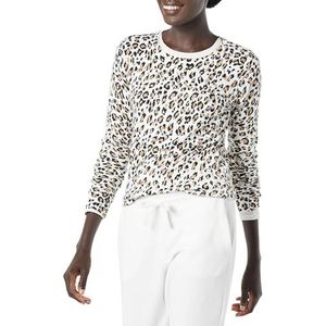 Amazon Essentials Lichte trui met ronde hals en lange mouwen voor dames (verkrijgbaar in grote maten), witte cheetah-print, XS