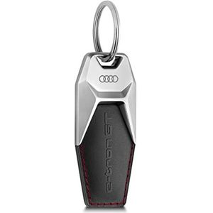 Audi 3182100300 sleutelhanger e-tron GT metaal lederen hanger Keyring gravure, zwart/zilver/rood, eenheidsmaat, zwart, Eén maat, Modern