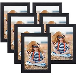 EXYGLO Set van 7 fotolijsten 10x15 cm zwart voor 15x10 foto's, fotolijst collage set met echt glas, wand- of tafelstandaard