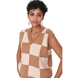 TRENDYOL Dames Square Patterned Knitwear Sweater, Light Brown, S, lichtbruin, S