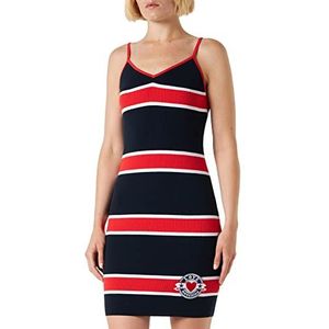 Love Moschino Dames Slim fit Tank Jurk in gestreepte Katoenmix Rib, Blauw/Wit/Rood, 16, Blauw/Wit/Rood, 42