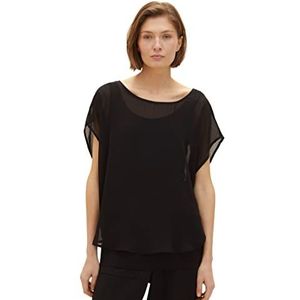 TOM TAILOR Dames 1037408 T-shirt, 14482-Deep Black, XXS, 14482 - Deep Black, XXS