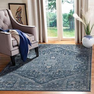 SAFAVIEH Traditioneel tapijt voor woonkamer, eetkamer, slaapkamer - vintage collectie, korte pool, zilver en ivoor, 122 x 183 cm