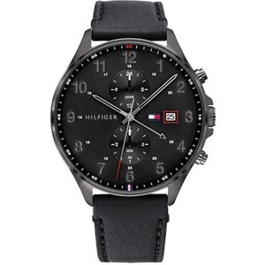 Tommy Hilfiger 1791711 Herenhorloge, analoog, kwarts, multifunctioneel, met leren armband, zwart, Zwart, Riem
