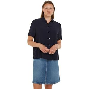 Tommy Hilfiger Dames Essential Fluid Ss Shirt Casual Shirts, Blauw, 38, woestijn hemel, 64