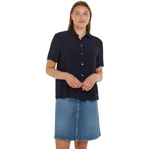 Tommy Hilfiger Dames Essential Fluid Ss Shirt Casual Shirts, Blauw, 42, woestijn hemel, 68